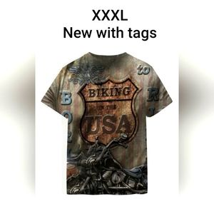 Biker's Shirt "Biking In The USA" Motorcycle Printed Both Sides XXXL (46-48) NWT